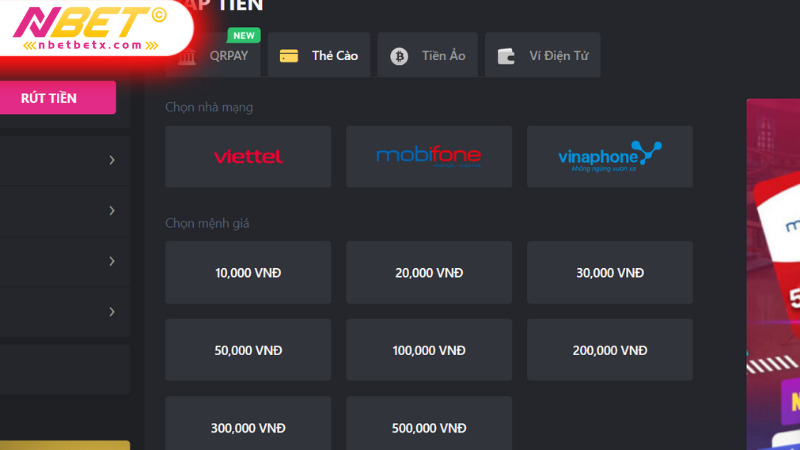 Nạp tiền Nbet thông qua thẻ cào chính là phương thức phổ biến 2025