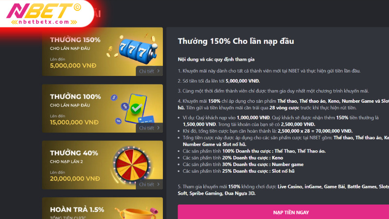 Tân binh mới sẽ được nhận gấp đôi số dư cược lần đầu thêm vào